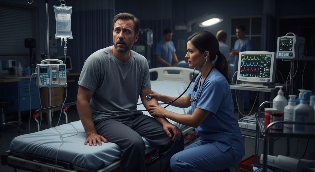 Homem ansioso com sinais comuns de abstinência alcoólica