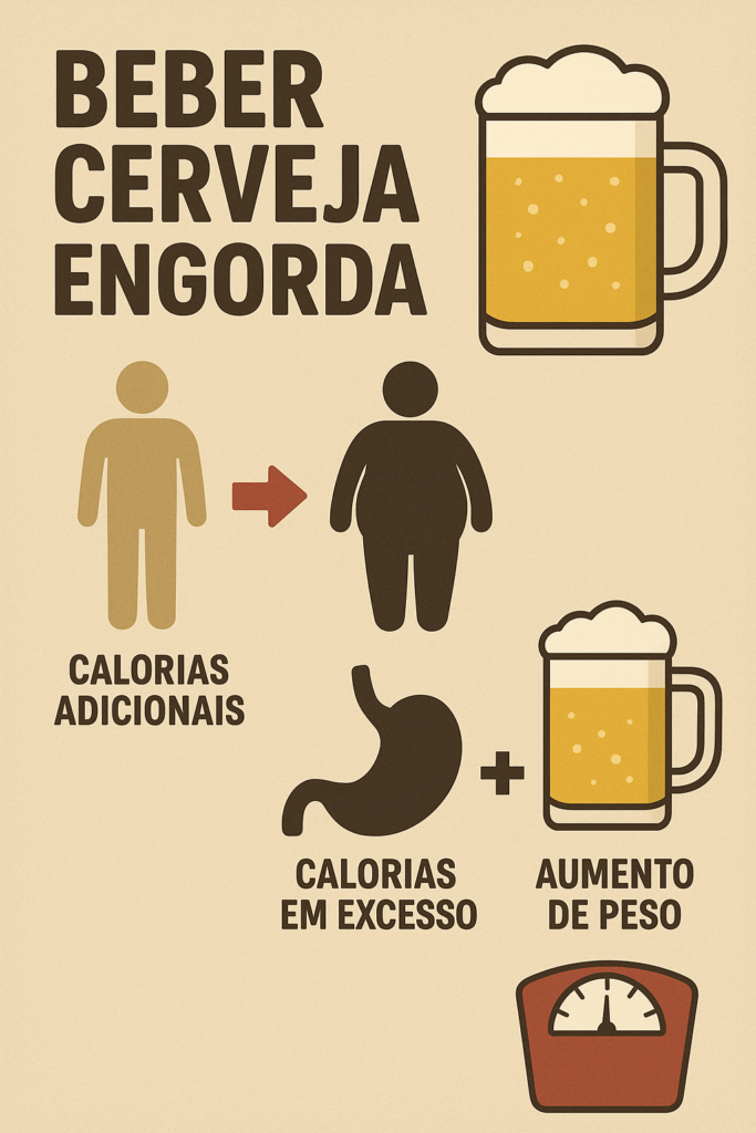 Infográfico mostrando como beber cerveja aumenta calorias e contribui para ganho de peso
