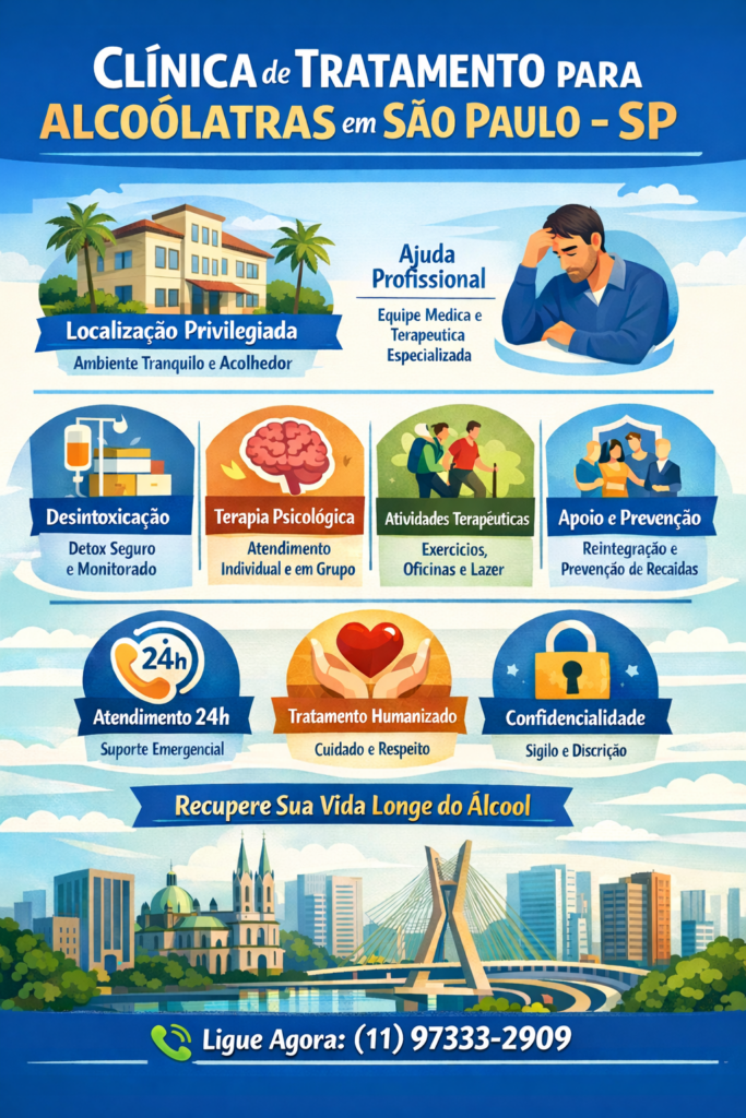 Infográfico de clínica de tratamento para alcoólatras em São Paulo SP com apoio médico e terapêutico