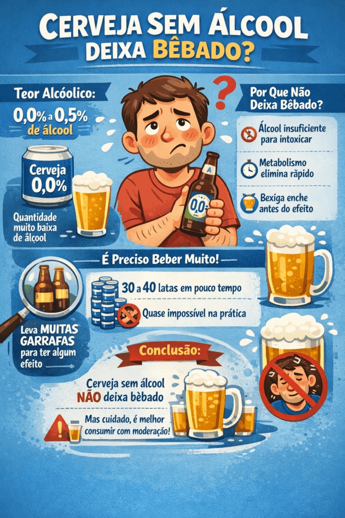Infográfico explicando se cerveja sem álcool pode deixar bêbado