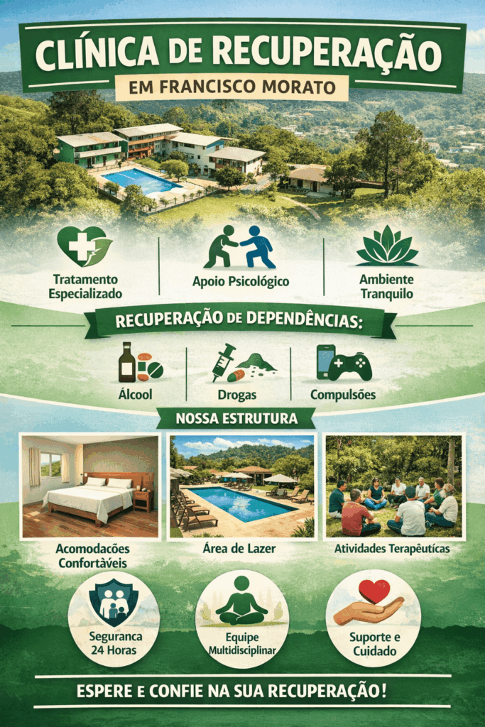 Infográfico sobre clínica de recuperação em Francisco Morato com tratamento especializado e apoio terapêutico