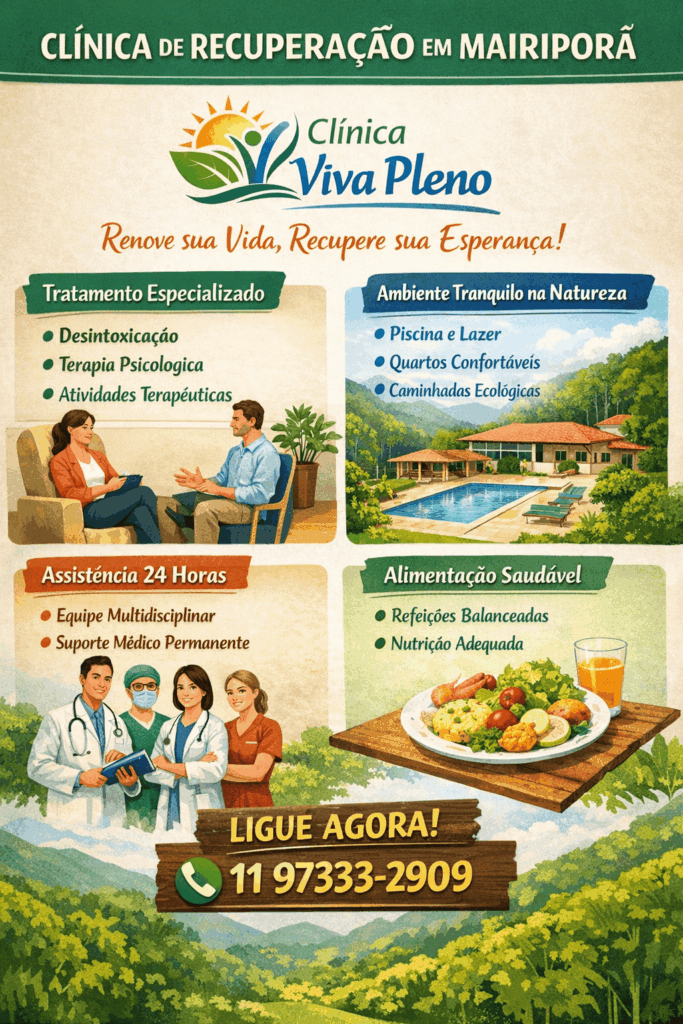 Infográfico da Clínica Viva Pleno, clínica de recuperação em Mairiporã com atendimento especializado