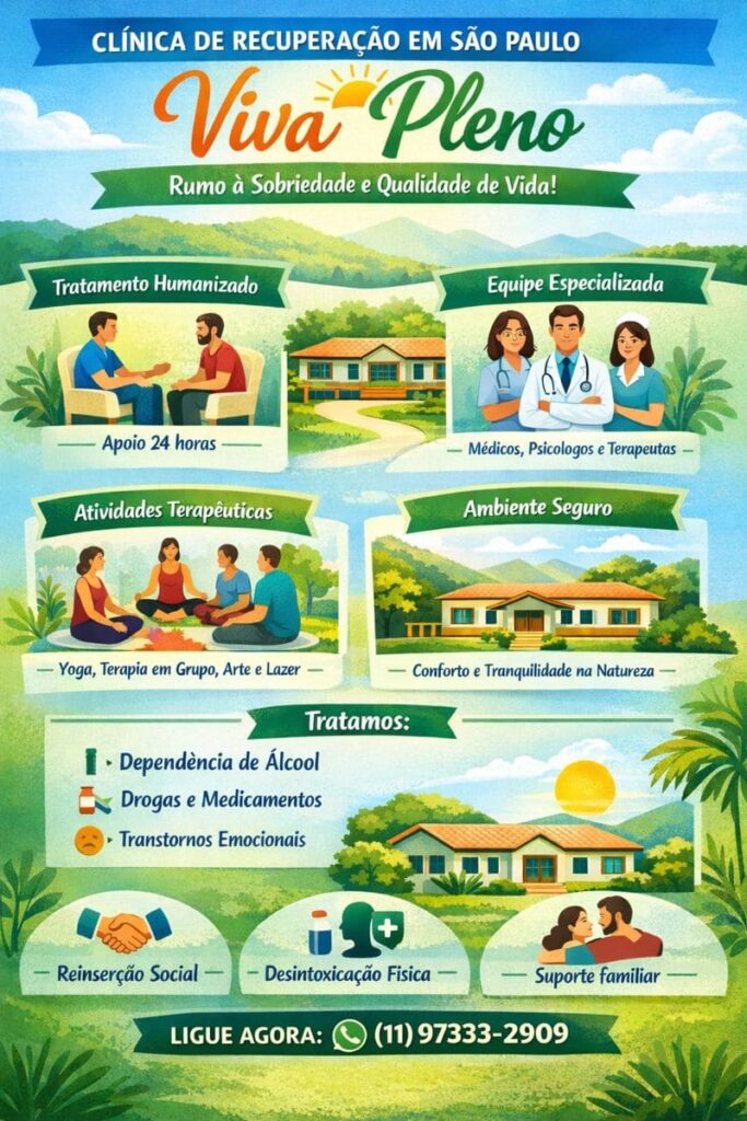 Infográfico da Clínica de Recuperação Viva Pleno em São Paulo com tratamento humanizado e equipe especializada