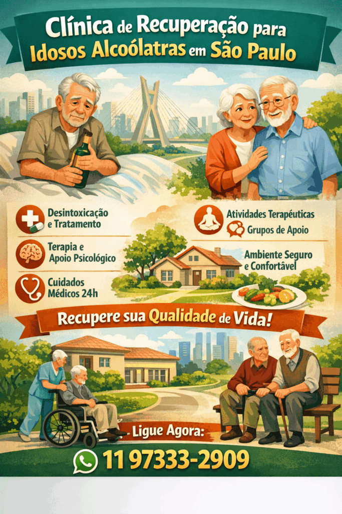 Infográfico sobre clínica de recuperação para idosos alcoólatras em São Paulo com atendimento especializado