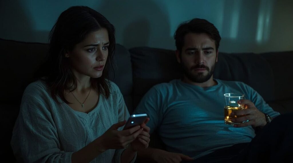 Esposa preocupada com o consumo de álcool do marido