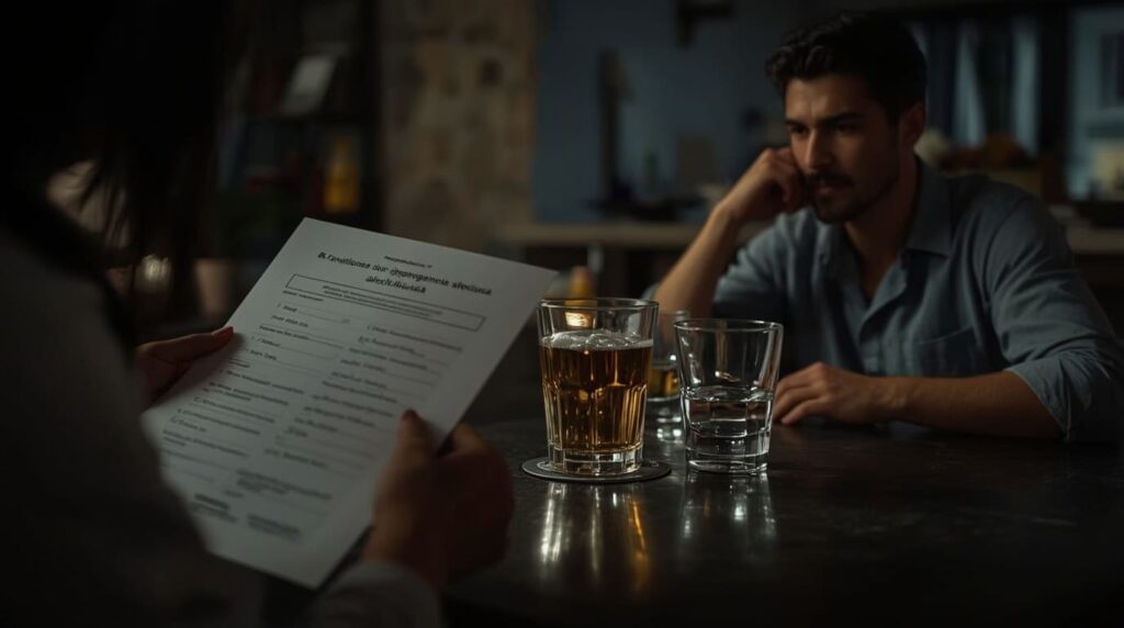 Mulher avaliando sinais de alcoolismo no marido