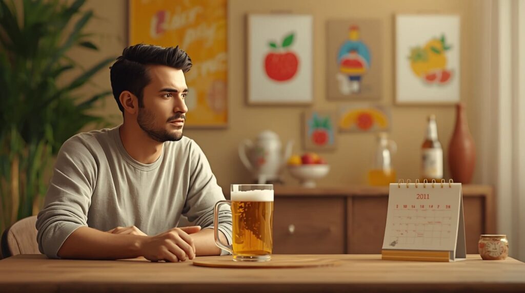 Homem tentando parar de beber cerveja diariamente