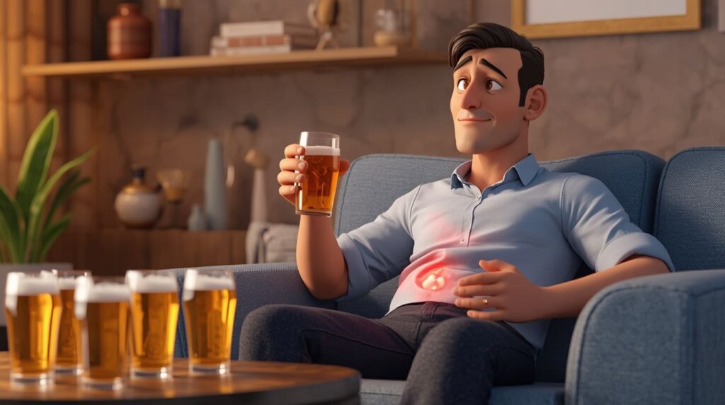 Barriga inchada após beber álcool